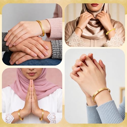 EUBUY Muslim Quran Allah Openable Bangles Arabic Calligraphy Cuff Bracelet, Islamic Jewelry for Women Men Islam Eid Ramadan New Year Gifts