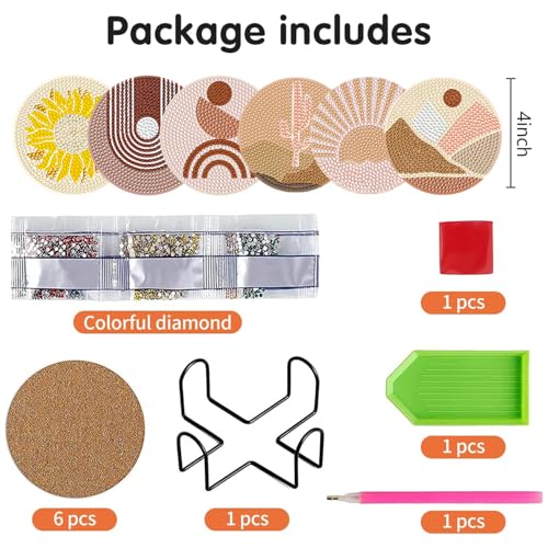 DOTSOPS 6 Pcs Diamond Art Kits for Adults Diamond Art Coasters with Holder for Adults Beginners Craft for Gem Art Dots Christmas Birthday Abstracte - color: A-Abstraction