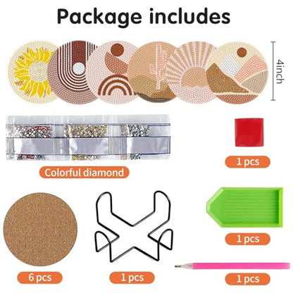DOTSOPS 6 Pcs Diamond Art Kits for Adults Diamond Art Coasters with Holder for Adults Beginners Craft for Gem Art Dots Christmas Birthday Abstracte - color: A-Abstraction