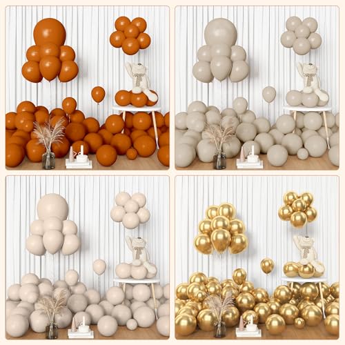 Amandir 번트 오렌지 풍선 가랜드 아치 키트, 다양한 사이즈 45.7cm(18인치), 30.5cm(12인치), 25.4cm(10인치), 12.7cm(5인치), 화이트 샌드 누드 라텍스 메탈릭 골드 색종이 조각, 가을 추수감사절 풍선, 베이비 샤워, 생일 파티 장식용 - color: 번트 오렌지.