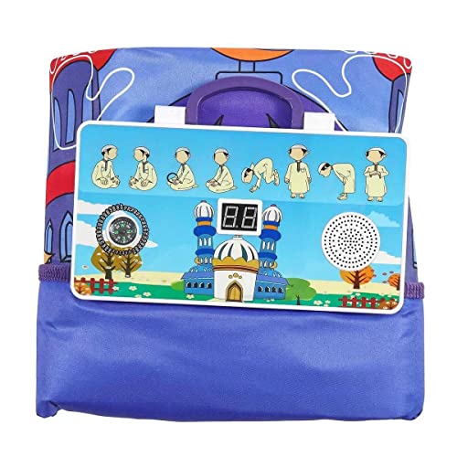 Kids Muslim Prayer Rug - Electronic Islamic Prayer Carpet Mat, Teaching Talking Music Mat with Worship Step Guide for Toddlers (Classic Blue)