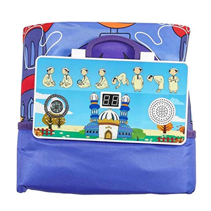 Kids Muslim Prayer Rug - Electronic Islamic Prayer Carpet Mat, Teaching Talking Music Mat with Worship Step Guide for Toddlers (Classic Blue)