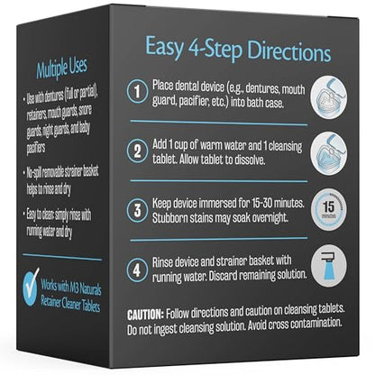 Denture Bath Case and Retainer Case, Denture Bath Cup for Invisalign Retainers Mouthguards Dentures Cleaner Kit with Strainer Spill-Free Portable Retainer Cleaner Case by M3 - size: 1 Count (Pack of 1)