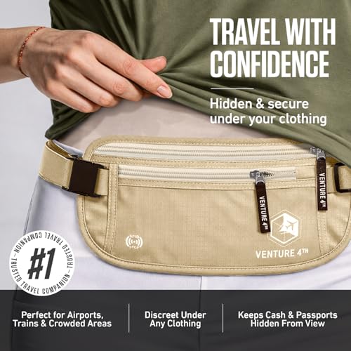 VENTURE 4TH Travel Money Belt with 7 RFID Sleeves - Beige - color: Beige