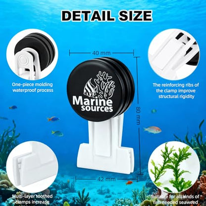 Magnetic Seaweed Feeding Clip for Saltwater Aquarium, Automatic Fish Feeder with Algae Magnet Clip, Glass Tank Accessory for Aquatic Pets, Up to 15mm Glass Thickness - color: Black-1Pcs
