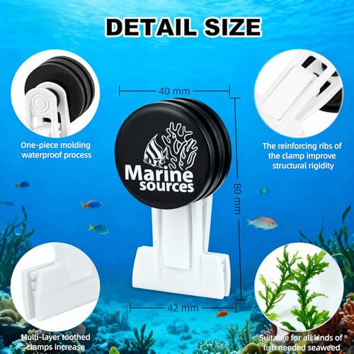 Magnetic Seaweed Feeding Clip for Saltwater Aquarium, Automatic Fish Feeder with Algae Magnet Clip, Glass Tank Accessory for Aquatic Pets, Up to 15mm Glass Thickness - color: Black-2Pcs