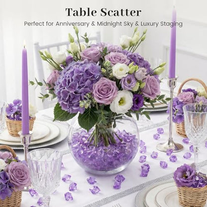 DomeStar Purple Fake Ice Rocks, 150PCS Acrylic Gems Crystals Plastic Diamonds Centerpiece for Vase Fillers Wedding Party Table Scatter - color: Purple