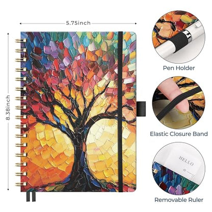 AHGXG Spiral Journal Notebook, 160 Lined Pages, A5 Medium Size (5.7'' x 8.3''), for Men & Women, Journaling, Writing, Work & Office, Hardcover, 100 GSM Thick Paper (Colourful Tree)