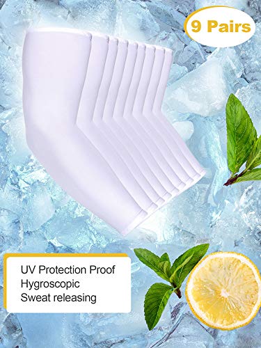 Mudder 9 Pairs Unisex UV Protection Sleeves Arm Cooling Sleeves Ice Silk Arm Sleeves Arm Cover Sleeves - color: White