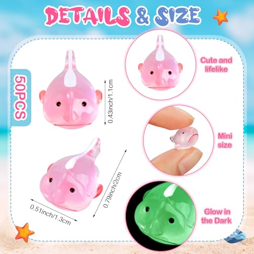 Gemscream 50 Pcs Mini Resin Animals Tiny Small Miniature Blobfish Figurine Cute Ornaments for Micro Fairy Garden Landscape Accessories Hide Crafts Decor Aquarium(Luminous) - style: Luminous