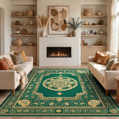 6'x9' Green Gold Accent Prayer Geometric Washable Area Rug - color: Green/Pattern 3, size: 6' x 9' (Rectangular)
