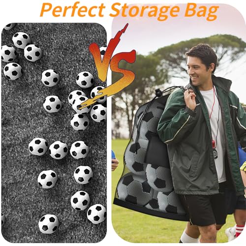 Extra Large Mesh Ball Bag, Heavy Duty Drawstring Storage Bag, 24" x 36" Hold 8-10 Soccer Basketball Volleyball Football, Sports Equipment Sack Net Bags with Shoulder Strap and Pocket for Coaches