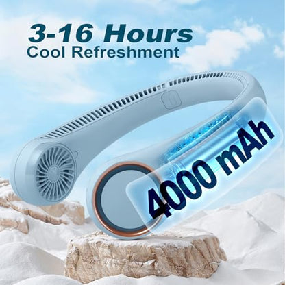 CIVPOWER Neck Fan: Portable Personal Neck Cooling Rechargeable Bladeless Fan - Hands Free 3 Speed 4000 mAh Battery USB Operated Wearable Headphone Design - Gift for Men Women Outdoor (Light Blue) - color: Light Blue