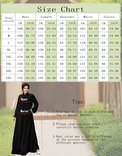 Womens Muslim Abaya Dress Front Zipper 2 Pockets Long Sleeve Prayer Islamic Clothes with Hijab Cap - color: Black, size: X-Large