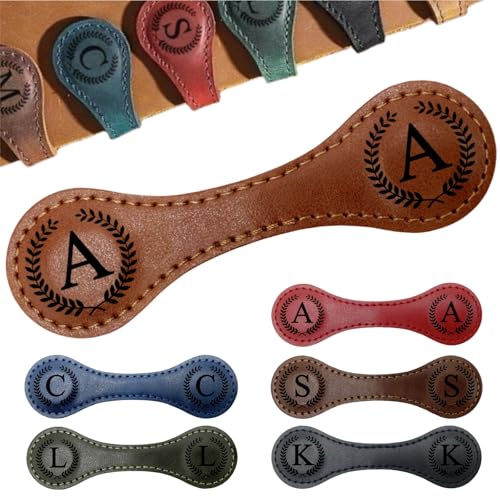 Personalized Magnetic Leather Bookmarks with Initial, 26 Letters Custom Handmade Magnet Book Marks Clips, Gifts for Reading Women, Men, Book Lovers, Kids, Readers Accessories - style: Brown-A