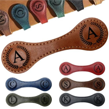 Personalized Magnetic Leather Bookmarks with Initial, 26 Letters Custom Handmade Magnet Book Marks Clips, Gifts for Reading Women, Men, Book Lovers, Kids, Readers Accessories - style: Brown-A