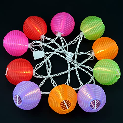 HOSY 10-Pack Multicolor 3-in Lantern, 11 ft White Wire Plug-in String Light | Self-assembly Required, Nylon Fabric, 3-in Diameter, 12-in Spacing, End-to-end Connectable, UL Certified - color: Multicolor