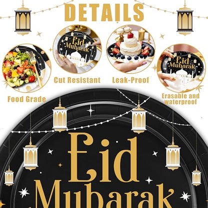 50PCS Eid Mubarak Plates Ramadan Decorations Happy Eid Islamic Muslim Party Decoration Supplies