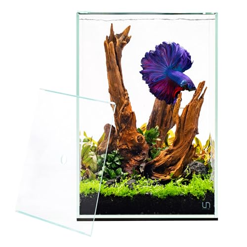 Ultum Nature Systems Prism Rimless Aquarium - Low Iron Glass, Cube With Mitered Lid, Tall Fish Tank, Multi-Purpose Vertical Nano Tank for Home & Office - UNS Prism, 20TM - size: 7.87 x 7.87 x 11.81 inches