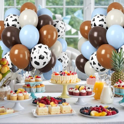 Paready Blue Brown Balloons, 60 Pcs Cow Print for Cowboy Birthday Party - color: Blue Cow