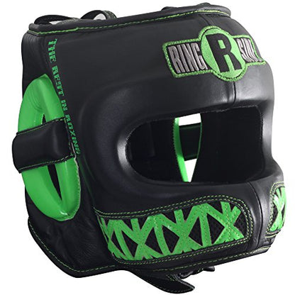 Ringside Youth Deluxe Face Saver Boxing Muy Thai MMA Sparring Head Protection Kids Headgear - color: Black/Lime, size: Medium