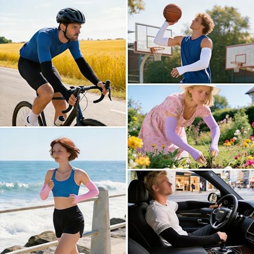 Cooling Arm Sleeves with Thumb Hole for Men & Women, UV Sun Protection Compression Sleeves for Outdoor - color: Black