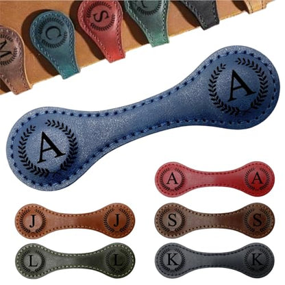 Personalized Magnetic Leather Bookmarks with Initial, 26 Letters Custom Handmade Magnet Book Marks Clips, Gifts for Reading Women, Men, Book Lovers, Kids, Readers Accessories - style: Blue-A
