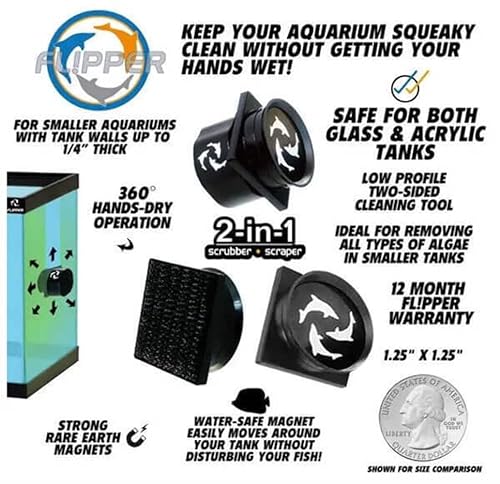 FL!PPER Flipper Pico 2 in 1 Magnetic Algae Scrubber Scraper Aquarium Fish Tank Cleaner - Black