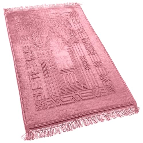 Empire Home Islamic Prayer Rug Oversized Soft Thick Plush Musalla Mat - for Men Women Childred - سجادة صلاة (Pink) - color: Pink