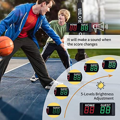 Mini Electronic Digital Scoreboard, Indoor LED Scoreboard,5-Level Brightness Adjustment, with Remote Wall Mount, for Basketball Baseball Badminton Football Game