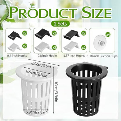 Xthrotsenk 2 Pcs Aquarium Plant Holder with 3 Size Hooks Hanging Fish Tank Plant Holder with 16 Hooks 4 Suction Cups for Fish Tank Cultivation Aquascape Decorations White Black