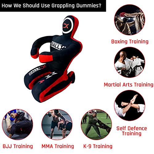 DALLX MMA Grappling Dummy BBJ Wrestling Brazilian Jiu Jitsu Punching Bag Judo Karate Throwing Boxing Fighting Dummy Self Defense Sitting Position – UNFILLED - color: BLACK RED, size: 4FT
