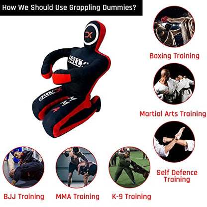DALLX MMA Grappling Dummy BBJ Wrestling Brazilian Jiu Jitsu Punching Bag Judo Karate Throwing Boxing Fighting Dummy Self Defense Sitting Position – UNFILLED - color: BLACK RED, size: 6FT