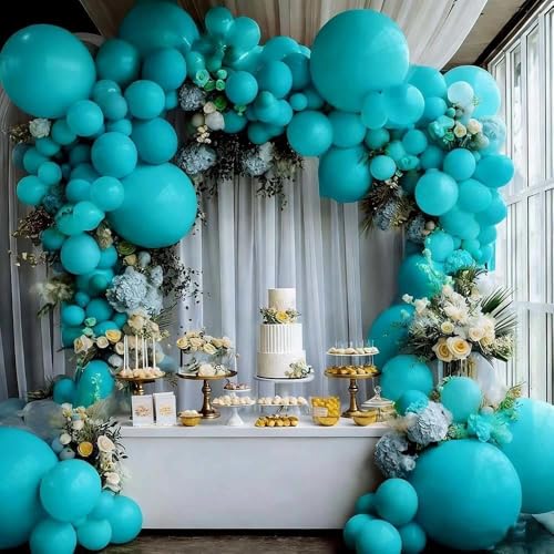 Teal Balloons Turquiose Double Stuffed Balloon Garland Arch Kit Latex Different Sizes For Birthday Baby Shower Dolphin Mermaid Engagement Anniverasry Party Decoration | Turquiose Teal Blue Balloon Garland Kit For Birthday Baby Shower Dolphin Engagement An
