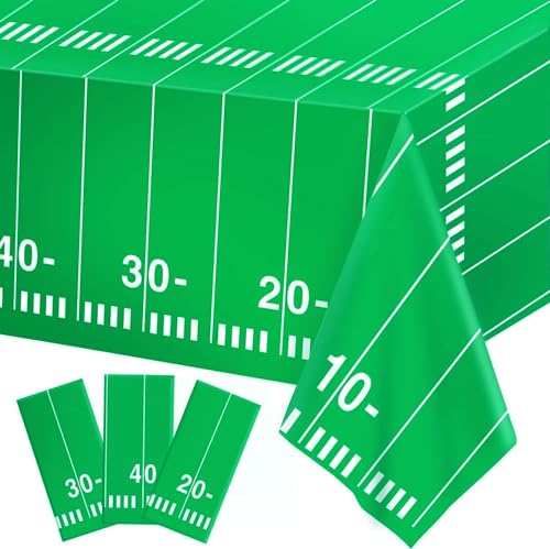 Kesfey 3 Packs Football Party Tablecloth 54 x 108 Inches Football Field Touchdown Tablecover Disposable Plastic Football Themed Birthday Table Cloth Gameday Tailgate Rugby Tablecloths for Superbowl - color: Green Football Field