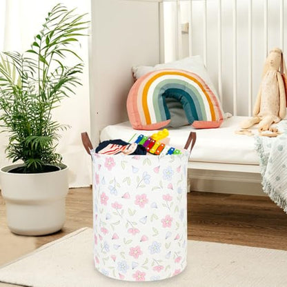 Flower Patter Laundry Hamper,Girls Laundry Basket,Waterproof foldable kid's laundry basket,Baby Girls Nursery Hamper,Gift Baskets, Girls Room Decor(Blue flower) - color: Blue flower