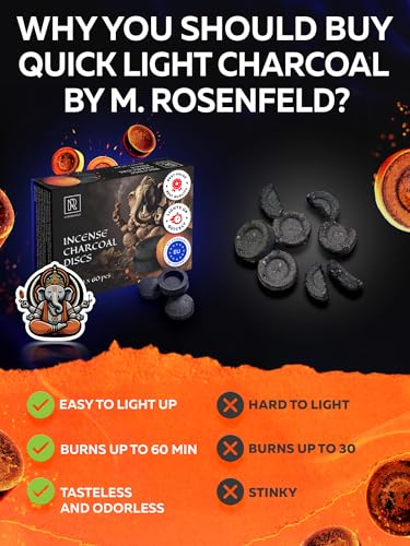 Charcoal Discs to Burn Incense - 60 pcs Charcoal for Incense Burning - 33 mm Most Quick Light Coals Tablets by M. ROSENFELD - 33 mm Resin Burner Rolls – Pack of 60 Instant Fire Coal Tablets - color: 60 Charcoal Discs