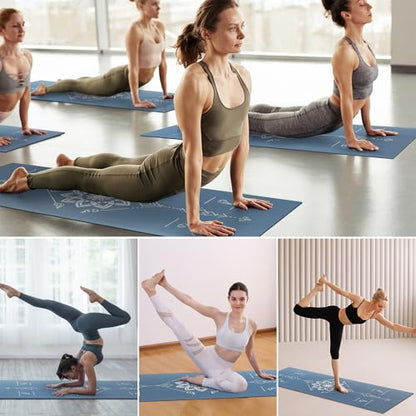 Avoalre Folding Yoga Mat, Eco-Friendly PVC Travel Yoga Mat Packable, Double Sided Non-Slip Printed Yoga Mats with Bag for Home Workout Gym Exercise Fitness Pilates Stretching (72" x 24" x 1/5" Thick) - color: Blue