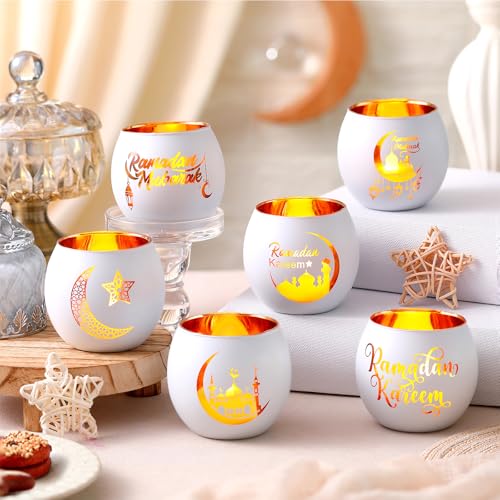 FoldTier 6 Pcs Ramadan Table Decor Ramadan Mubarak Candle Holders Glass Eid Mosque Decoration Votive Tealight Candle Holders for Muslim Gift Tabletop Centerpieces Islamic Party Home Decoration - style: Eid