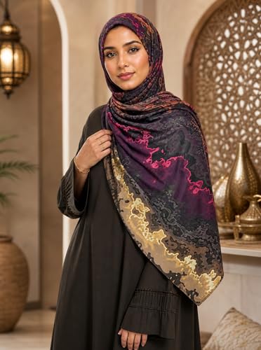 Printed Jersey Cotton Scarf for Women, Stretch Soft Hijab, Lightweight Breathable Head Wrap for All Seasons - color: Mctlp2538-f Pattern