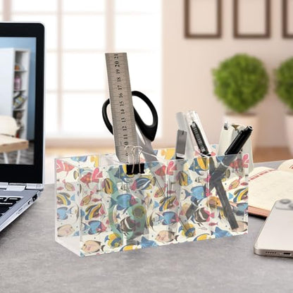 Aquarium Acrylic Pen Holder 4 Compartments Pencil Organizer and Storage Makeup Brush Holder for Home Bedroom School Office Storage