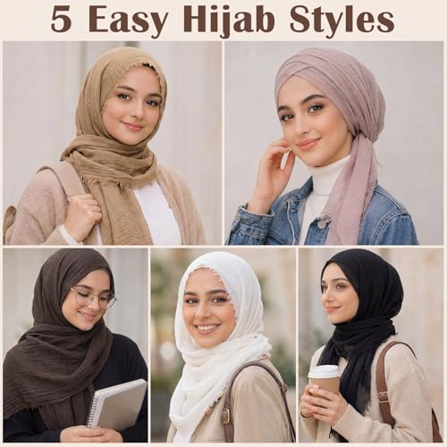 Zhanmai 8 Pcs Women Cotton Hijab Scarf Bulk for All Season Muslim Scarf Shawl Crinkle Hijab Mixed Color - color: Neutral Colors