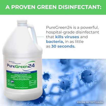 PureGreen24 Safe & Effective Disinfectant. Kills Deadly Germs including RSV Norovirus MRSA Staph 2026 flu Bird flu Contains No Toxic Chemicals Odorless Child & Pet Safe (2) 4oz Spray Bottle
