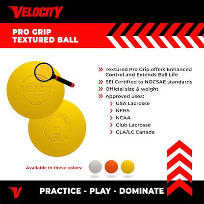 Velocity Pro Grip Lacrosse Balls - 6, 12, 18, 60 and 120 Packs - Certified for Youth, Club, High School, CLA, and College Game Play - color: Yellow, size: 120 Balls