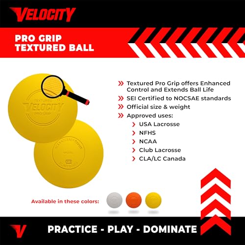 Velocity Pro Grip Lacrosse Balls - 6, 12, 18, 60 and 120 Packs - Certified for Youth, Club, High School, CLA, and College Game Play - color: Yellow, size: 18 Balls