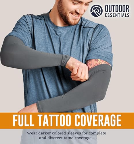 OutdoorEssentials UV Sun Sleeves for Men & Women, Cooling Arm Sleeves UPF 50+ | Golf, Tattoo Cover Up, Sun Protection - color: (2 Pairs): 1 Dark Gray, 1 Light Gray