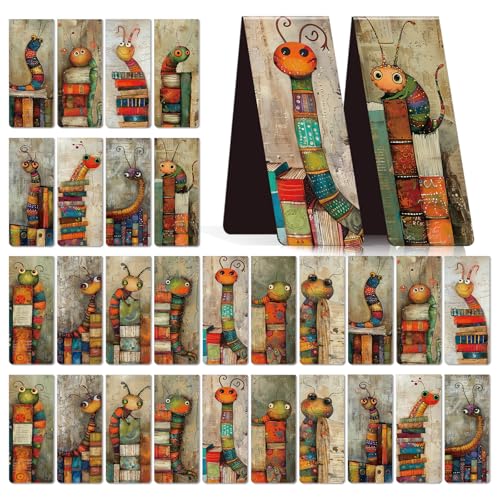 Funny Bookworms Magnetic Bookmark Gift - Wxiben 30 Pcs Book Lover Bookmarks Magnets Bookish Book Marks Cute Insects Page Magnets Marker Clip Gift for Women Men Students Teacher Teens Reading - style: Funny Bookworms