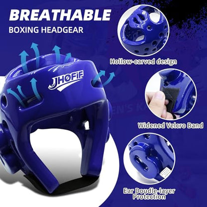 Martial Arts Karate Protective Sparring Gear Package Deal/Gift Adjustable Adult & Youth Headgear, Gloves & Kicks for MMA, Taekwondo, Boxing Training - color: Blue, size: Medium