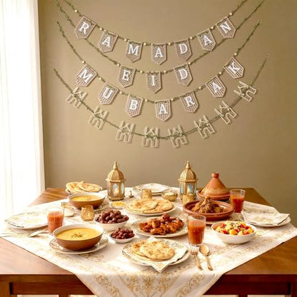 Marsui 4 Pcs Ramadan Eid Mubarak Wood Bead Garland Eid Mubarak Ramadan Hanging Banner Garland Farmhouse Wooden Rustic Neutral Hanging Decor for Party Fireplace Home Wall Sign Decoration - size: Ramadan