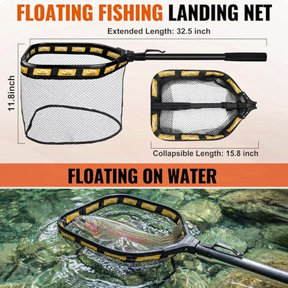 PLUSINNO Fishing Backpack with Fishing Floating Net, Fishing Gear, Tackle Boxes,Waterproof Fishing Tackle Bag, Fishing Gifts for Men - color: Khaki Fishing Backpack with Tools